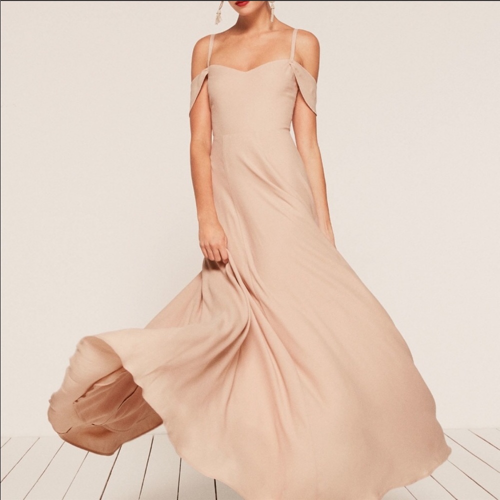 Reformation Poppy Dress in Champagne Bridesmaid